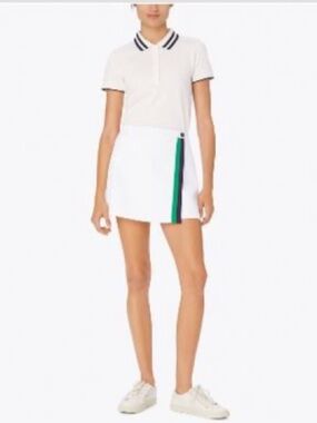 Tory Sport White Mini Skort with Green and Navy Stripe